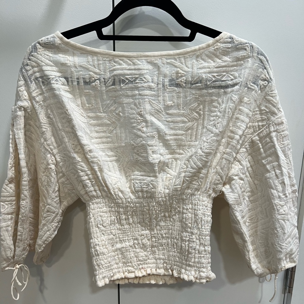 IRO Beige Blouse Geometric Pattern Elastic Waist Size 36